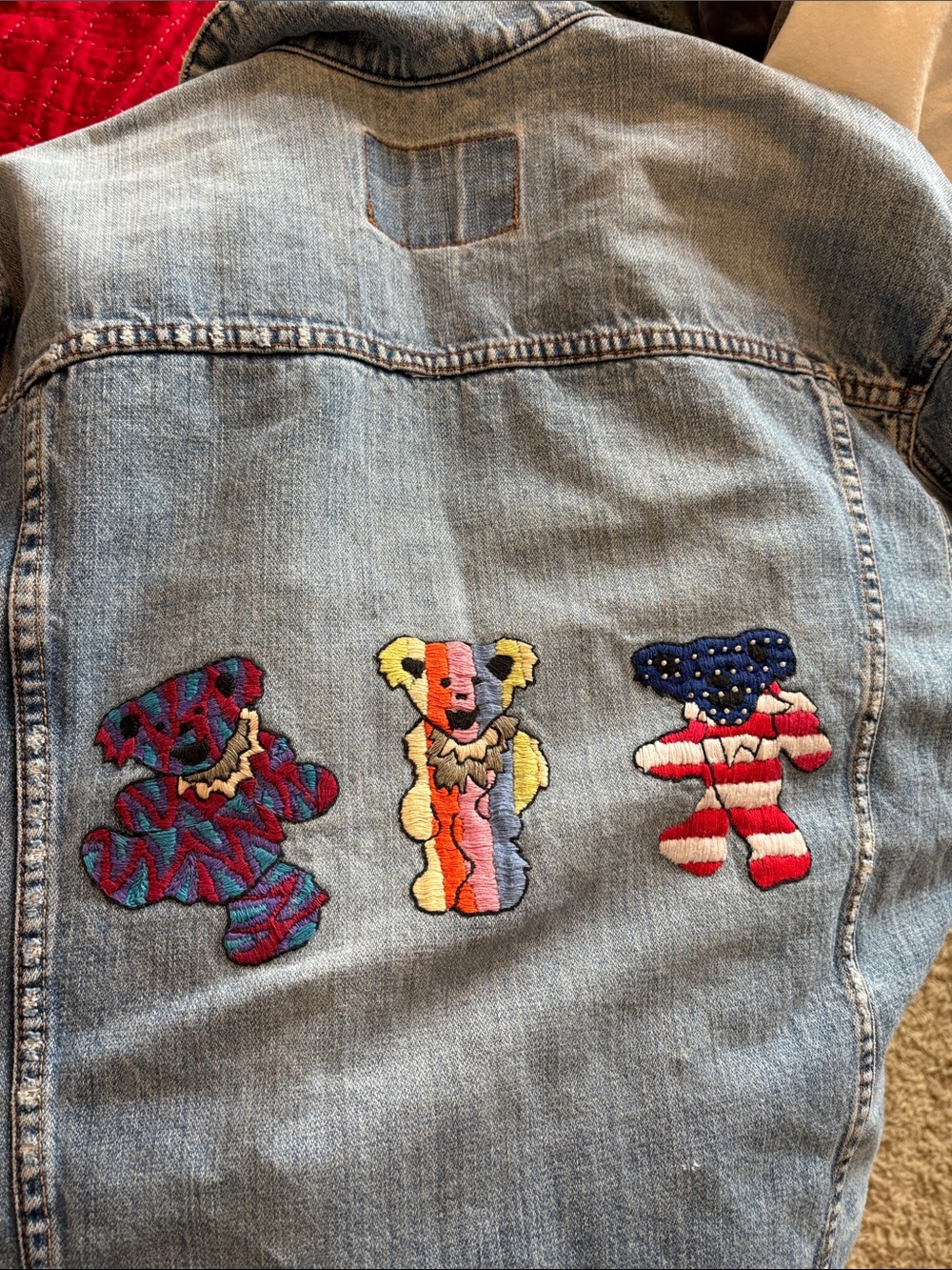 Abercrombie & Fitch Light Blue Denim Jacket with embroidered Grateful Dead bears